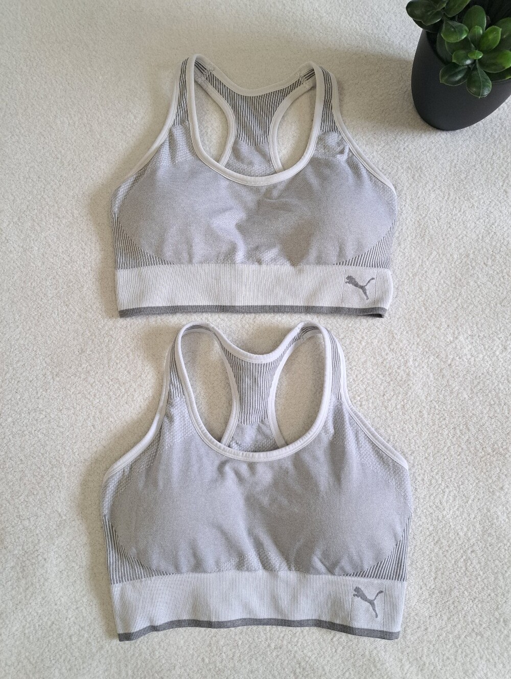 Set Of 2 Puma Grey Sports Bras Women's Size Medium Active Sporty Casual Neutral